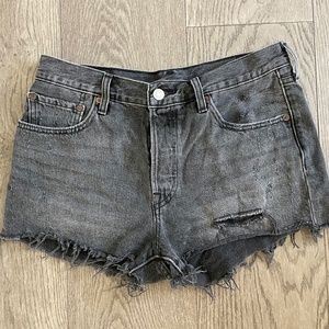 Levi Black Distressed Denim Shorts
